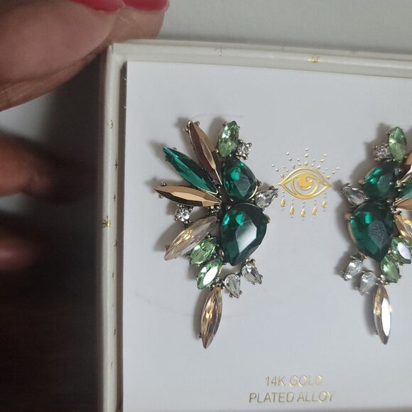 Eye Candy Los Angeles Luxe Collection Earrings 14K Gold Plated Green Earrings - Picture 3 of 3